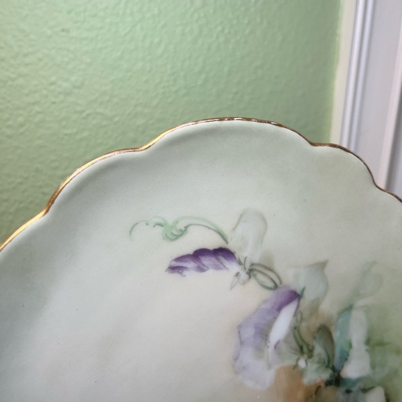 Limoges Hand Painted Pink  Purple Morning Glories & Gold Cake Plate - Picture 4 of 11